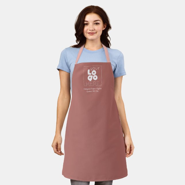 Your White Logo on Dusty Rose Pink Staff Uniform Apron (Worn)