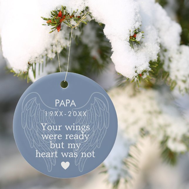Your Wings Personalized Memorial Heart Blue Ceramic Ornament (Your Wings Personalized Memorial Heart Blue Ceramic Ornament)