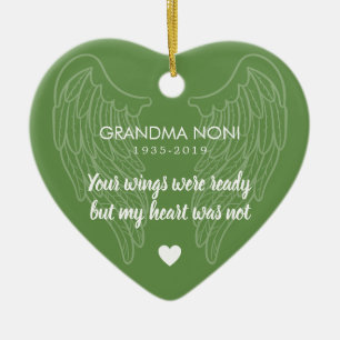 Your Wings Personalized Memorial Heart Ceramic Ornament