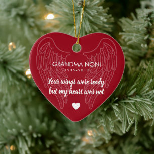 Your Wings Personalized Memorial Heart Red Ceramic Ornament