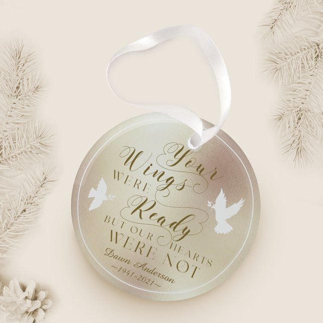Your Wings Were Ready Photo Memorial Keepsake Dove Glass Ornament (Creator Uploaded)