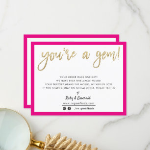 YOU'RE A GEM modern thank you gold glitter script Card