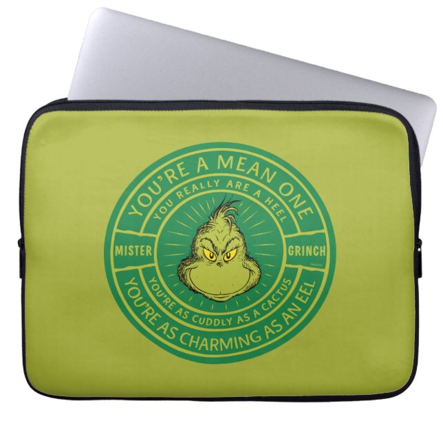 You're a Mean One Mister Grinch Badge Laptop Sleeve (Front)