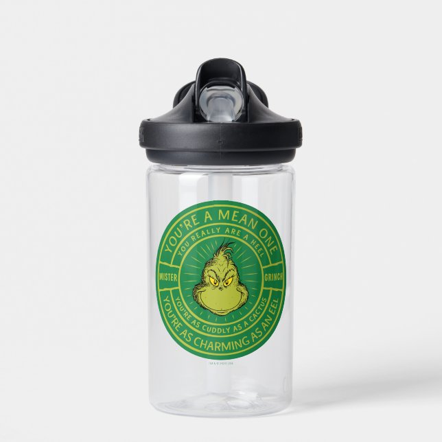 You're a Mean One Mister Grinch Badge Water Bottle (Front)