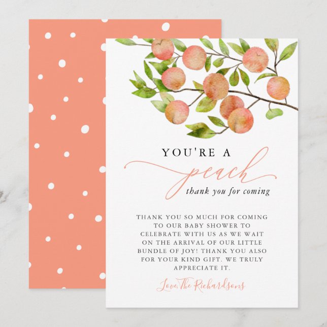 You're A Peach Baby Shower Thank You Card (Front/Back)