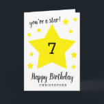 You're a Star 7th Birthday Card<br><div class="desc">This you're a star 7th birthday card can be easily personalized with the age and name. The inside card message can also be edited if wanted. This personalized 7th birthday card for kids would make a unique card keepsake.</div>