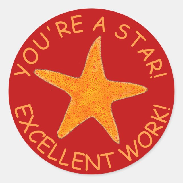 You're A Star Good Work Starfish Teacher Reward Classic Round Sticker (Front)