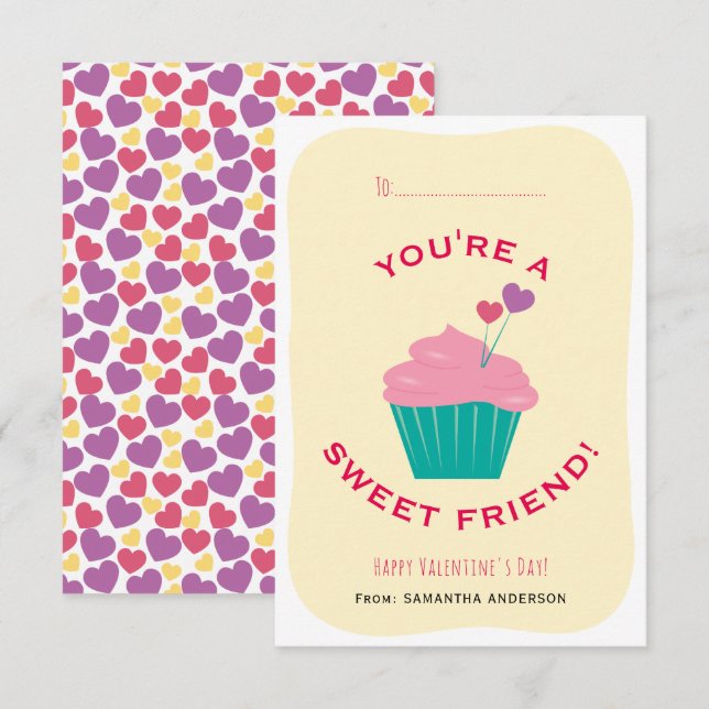 You're A Sweet Friend Cupcake Classroom Valentine Invitation (Front/Back)