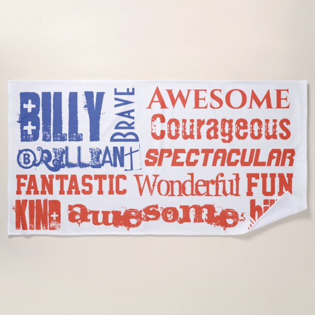 You're Awesome Custom Name Red White Blue USA Flag Beach Towel (Front)