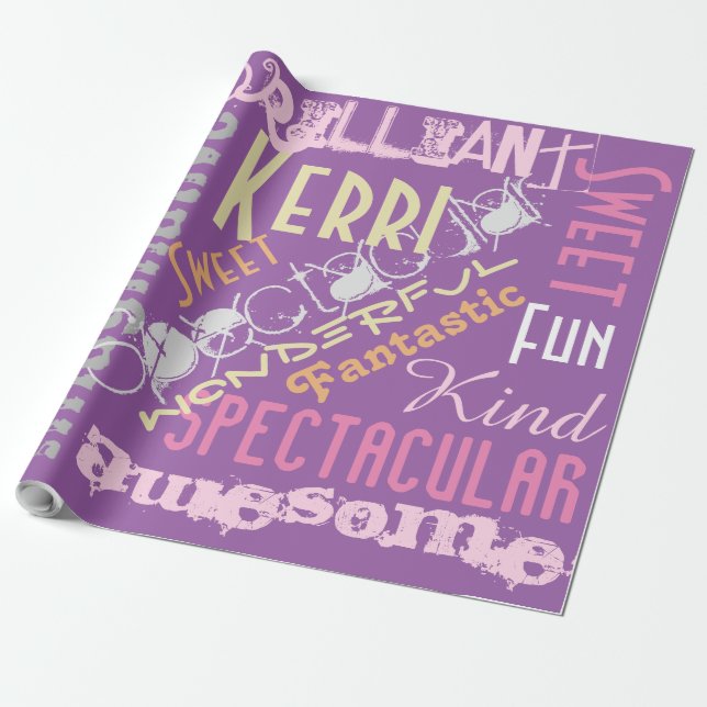 You're Awesome Personalized Gift Wrap Pink, Purple (Unrolled)
