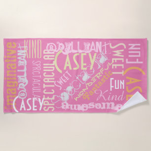 You're Awesome Personalized Names Words in Pinks Beach Towel