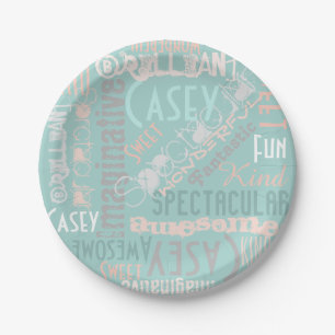 You're Awesome Personalized Names Words Mint Peach Paper Plate