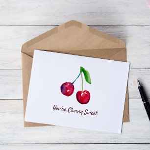 You're Cherry Sweet Watercolor Fruit Red and White Thank You Card