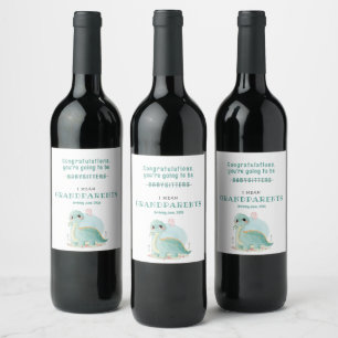 You're Going To Be Grandparents Baby Dinosaur   Wine Label