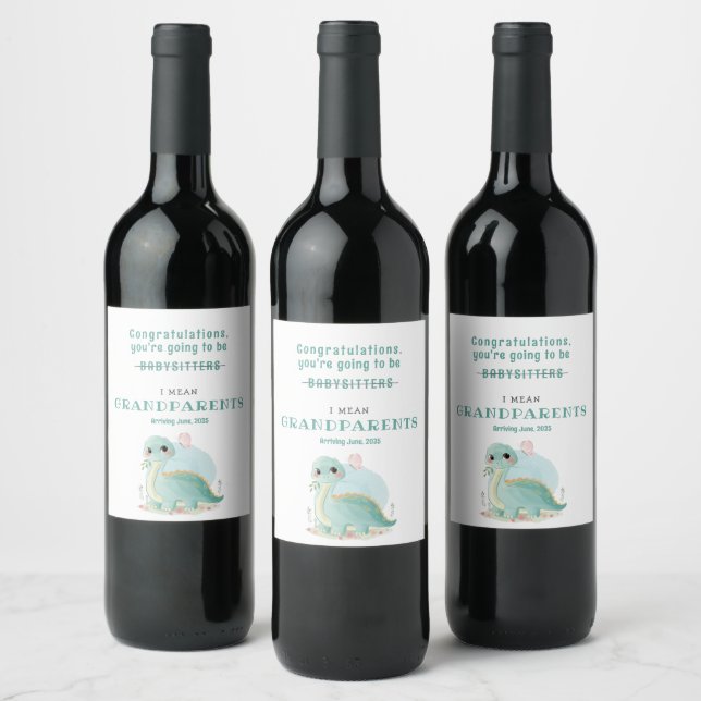 You're Going To Be Grandparents Baby Dinosaur   Wine Label (Bottles)