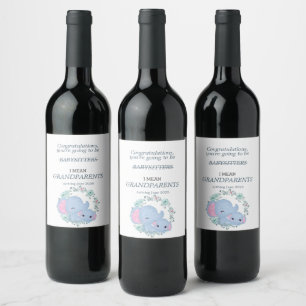 You're Going To Be Grandparents Blue Elephants  Wine Label