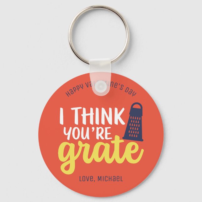 You're Grate Funny Cheese Pun Cute Valentine's Day Keychain (Front)