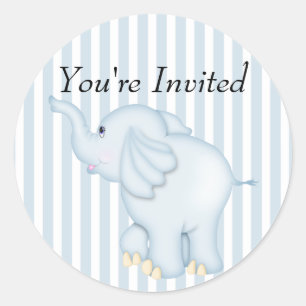 You're Invited Blue Elephant Baby Shower Classic Round Sticker