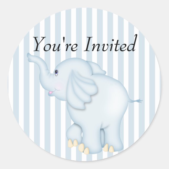 You're Invited Blue Elephant Baby Shower Classic Round Sticker (Front)