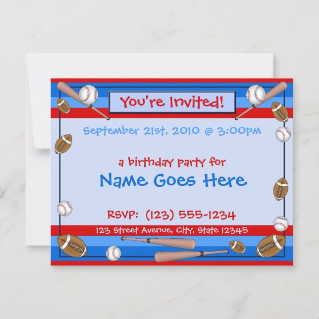 "You're Invited" customizable Sports invitations (Front)
