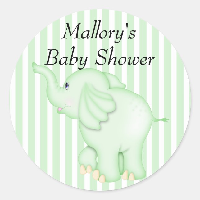 You're Invited Green Elephant Baby Shower Classic Round Sticker (Front)