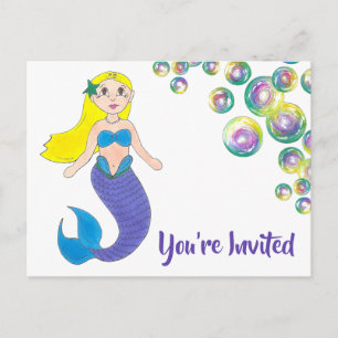 You're Invited Mermaid Birthday Party Invitation Postcard