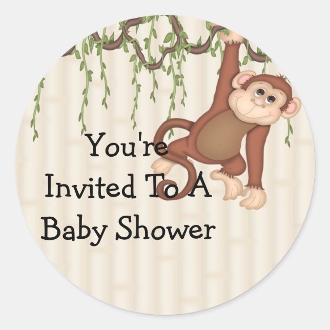 You're Invited Monkey Baby Shower Classic Round Sticker (Front)