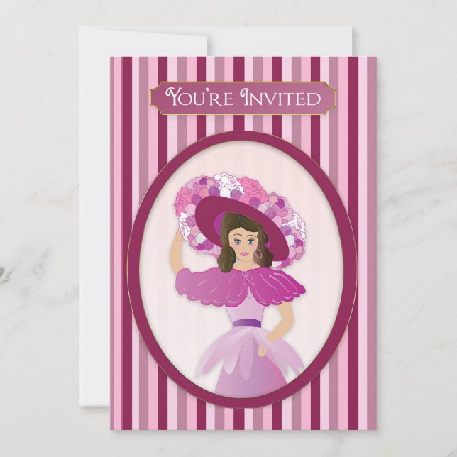 You're Invited, Old Fashion Lady & Huge Hat Invitation