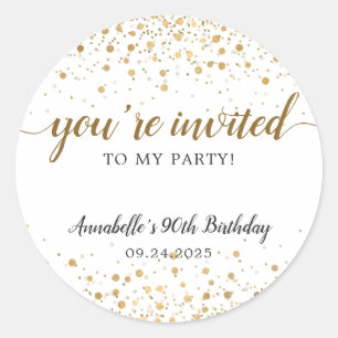 You're Invited Party Gold Confetti Dots Birthday Classic Round Sticker