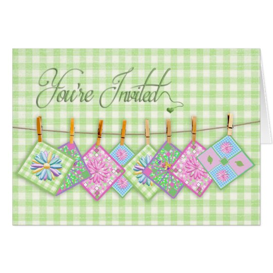 You're Invited - Quilt Squares - Clothesline - Card