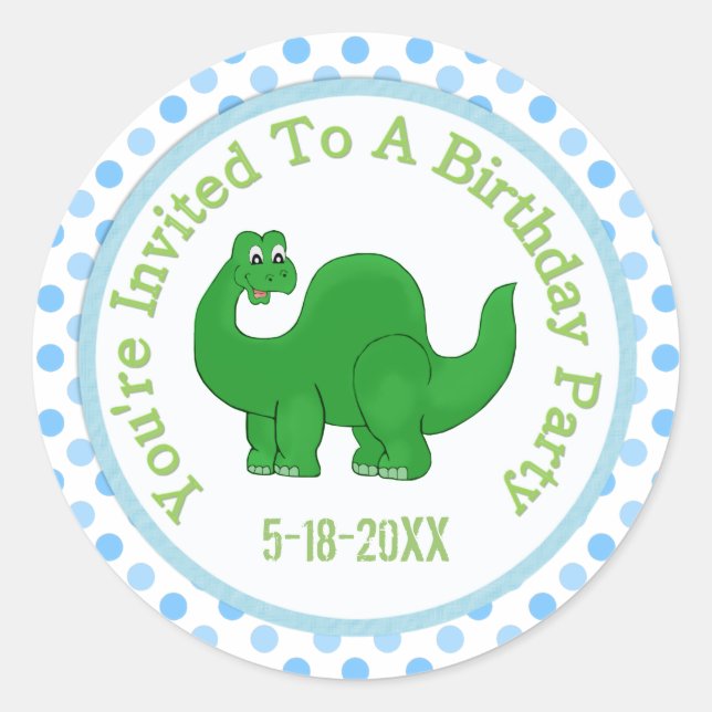 You're Invited To A Birthday Party: Dino Stickers (Front)