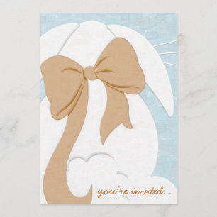 You're Invited White Bunny with Brown Bow Invite