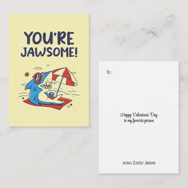 You're Jawsome Cute Shark Funny Kid Valentines Day Card (Front/Back)