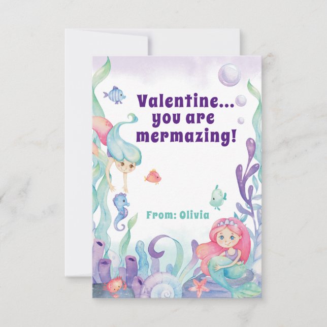 You're Mermazing Classroom Valentine's Day Thank You Card (Front)