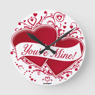 You're Mine! Red Hearts Round Clock