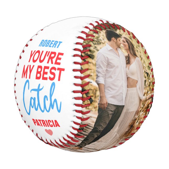 You're My Best Catch 2 Photo Mr & Mrs Couple Names Baseball (Angled)