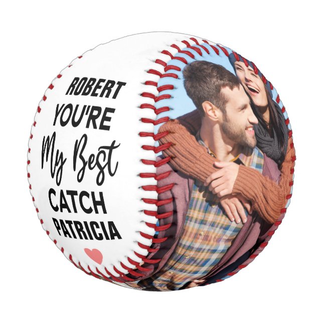 You're My Best Catch Custom Couples Names & Photo Baseball (Angled)