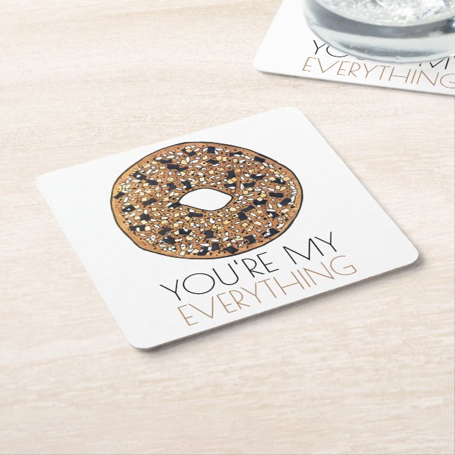 You're My Everything Bagel Breakfast Food Love Square Paper Coaster (Angled)