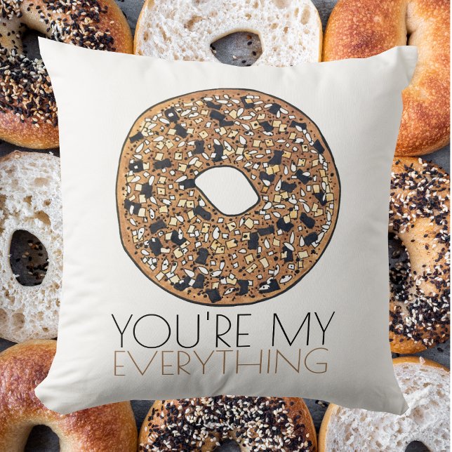 You're My Everything Bagel Breakfast Food Love Throw Pillow (You're My Everything Bagel Pillow)