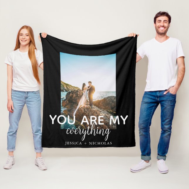 You're My Everything Couple Photo Black Custom Fleece Blanket (In Situ)