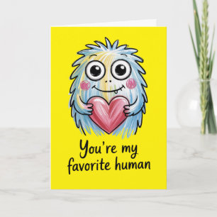 Youre My Favourite Human Cute Monster Valentine  Card