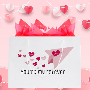 You're My Forever, Cute Pink Airplane & Hearts Large Gift Bag