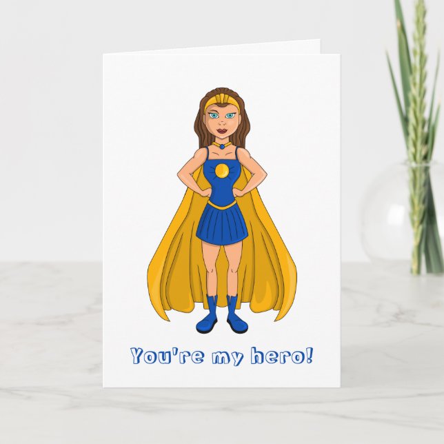 You're my hero cartoon custom thank you card (Front)