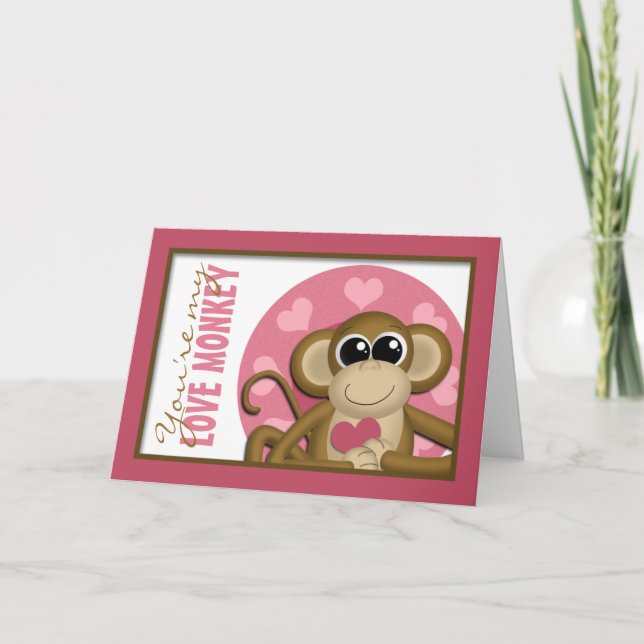 You're My Love Monkey - Cute Pink Greeting Card (Front)