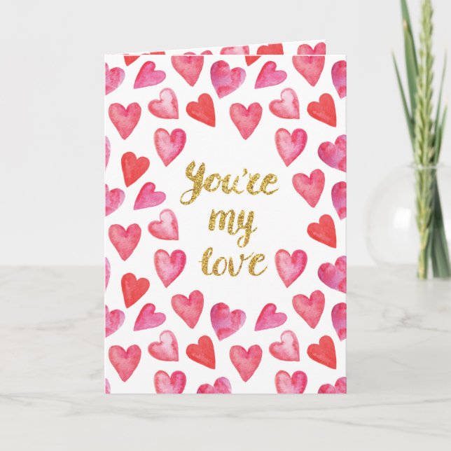 You're My Love Red Romantic Hearts Holiday Card (Front)