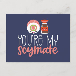 You're My Soymate Cute Pun Funny Valentine's Day Postcard