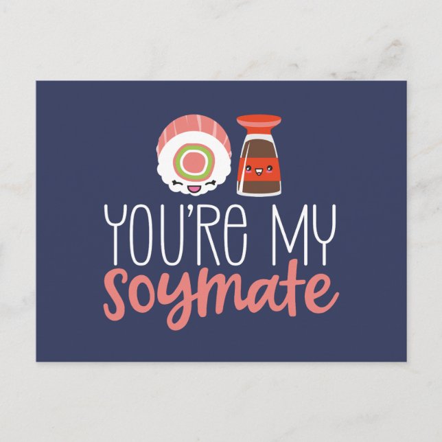 You're My Soymate Cute Pun Funny Valentine's Day Postcard (Front)