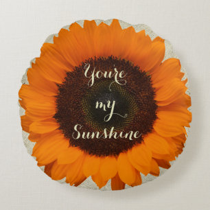 You're My Sunshine Orange Sunflower Burlap Rustic Round Pillow