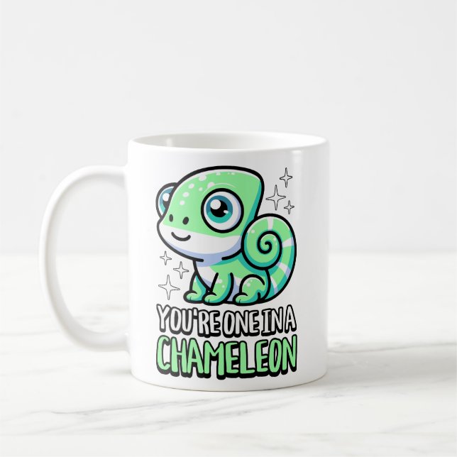 You're One In A Chameleon! Cute Chameleon Pun Coffee Mug (Left)