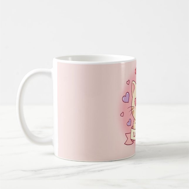 You're Purr-fect! Adorable Valentine's Day Cat Coffee Mug (Left)